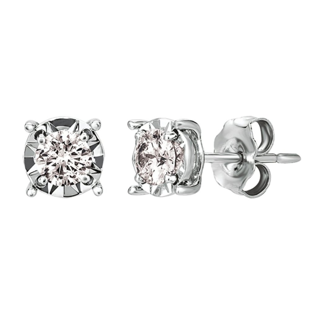 1.00 Carat Natural Diamond Illusion set Stud Earrings G SI 14K White Gold